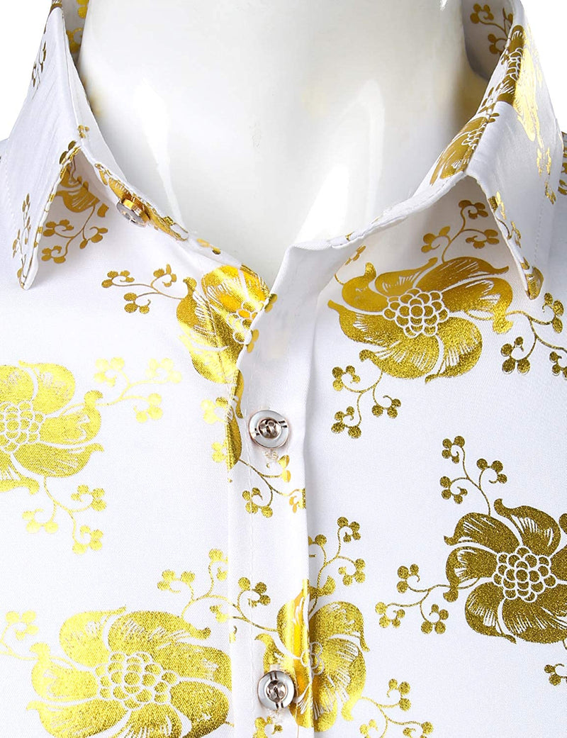 Men's Floral Long Sleeve Casual Button Down Shirt