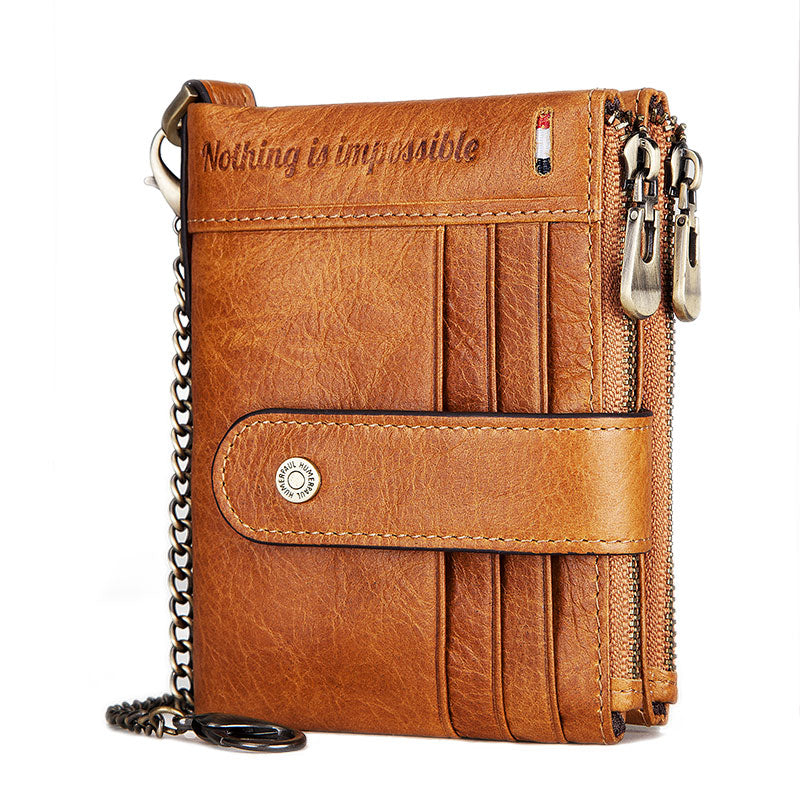 Men's Genuine Leather RFID Chains Multi-slots Retro Large Capacity Foldable Card Holder Wallet