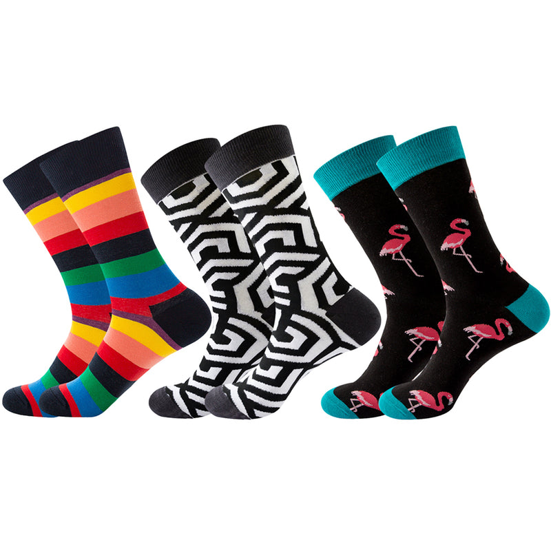 3 Pairs Funny Casual Tropical Print Summer Vacation Cotton Socks